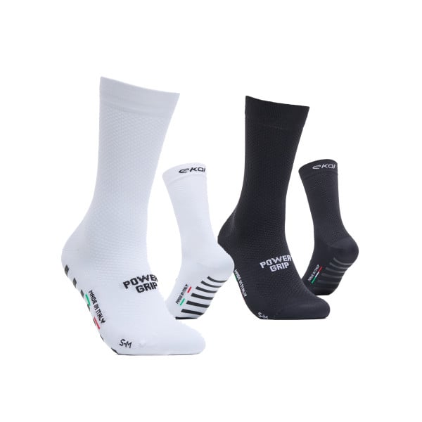 Photo Pack 2 paires Chaussettes EKOI Racing PRO POWERGRIP 18 cm Blanches et Noires