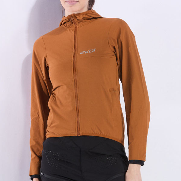 Chaqueta cortavientos mujer BTT EKOI Perf POCKET ROAM Caramelo