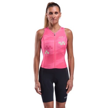 Damen-Triathlonanzug EKOI Perf NEON &auml;rmellos Fuchsia