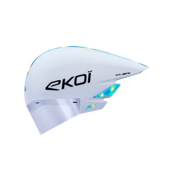 Photo Casque EKOI Racing TRI AERO LTD Blanc Holo Aqua