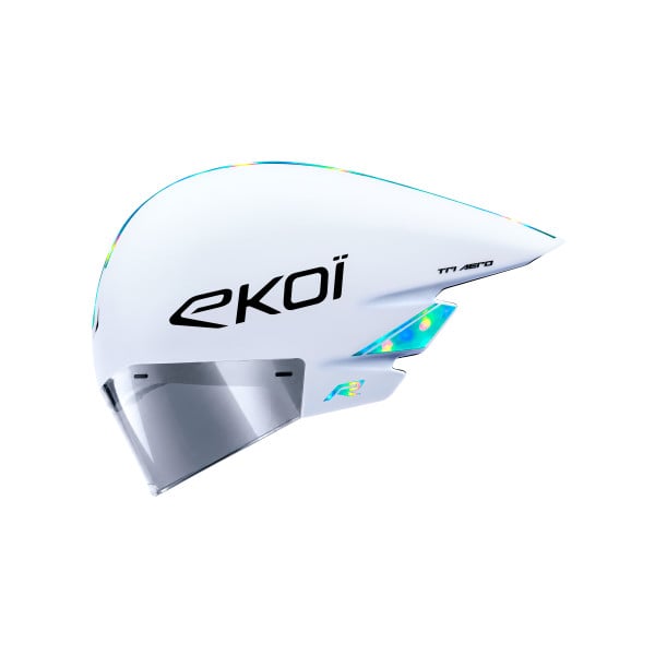 Photo Casque EKOI Racing TRI AERO LTD Blanc Holo Aqua