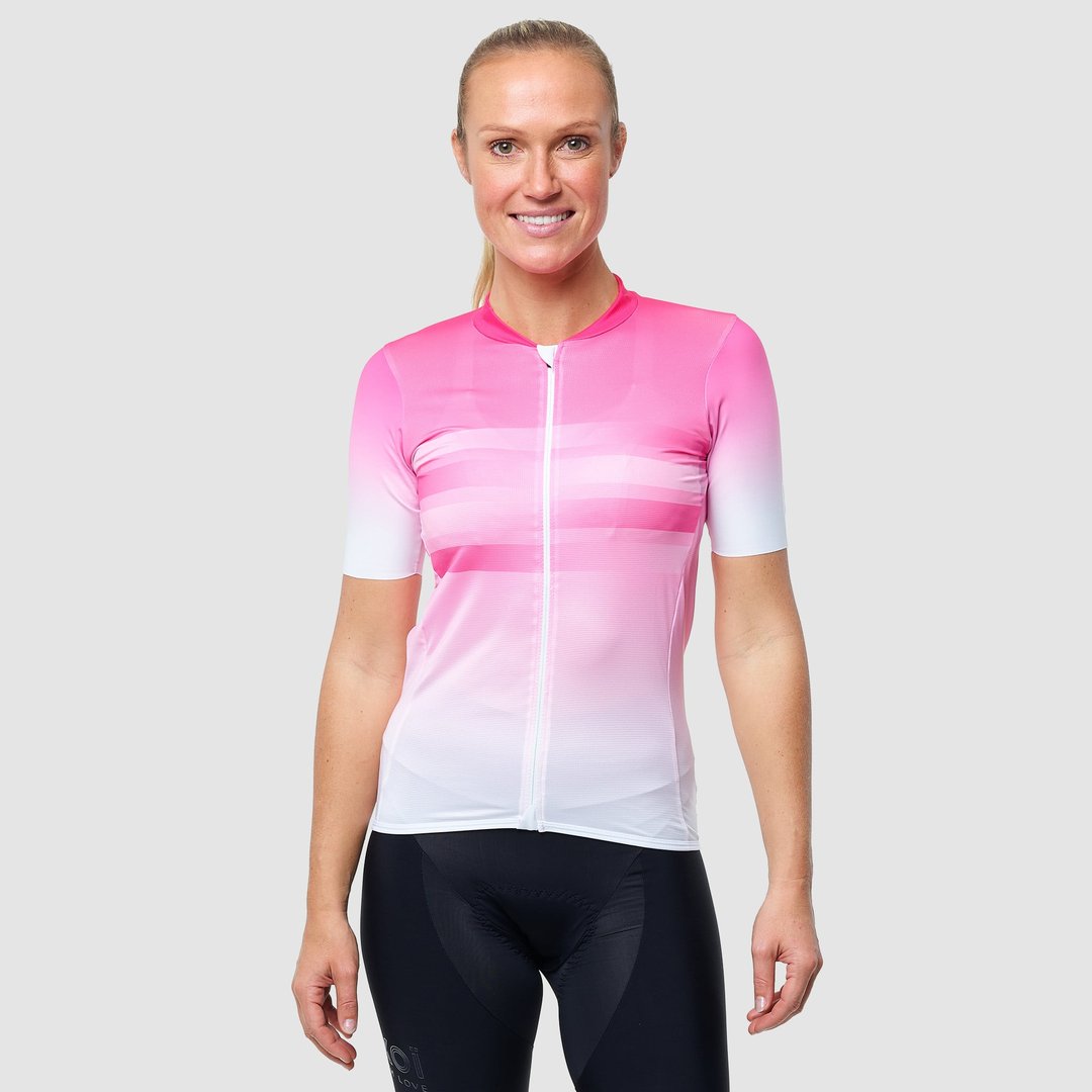 Maillot cycliste EKOÏ Cycling with style rose shirt trikot zip intégral