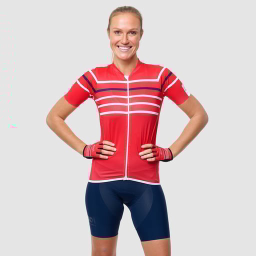 Sæt dame trøje & bib-shorts EKOI STRIPES rød