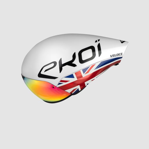 EKOI VELOCE Limited Edition White aero helmet with UK national decals & revo red cat 3 screen