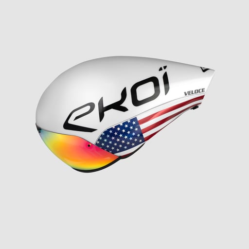 EKOI VELOCE Limited Edition White aero helmet with US national decals & revo red cat 3 screen