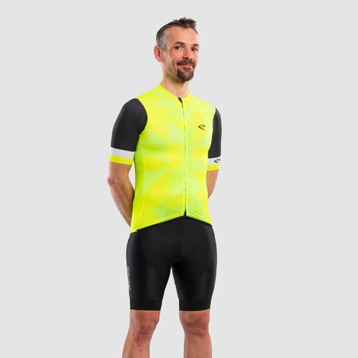 EKOÏ DIAMOND neon yellow jersey and black V-light bib shorts combo