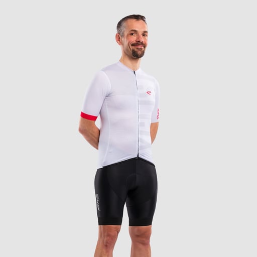 EKOI GRAPHIC White Short Sleeve jersey and black V-light bib shorts combo