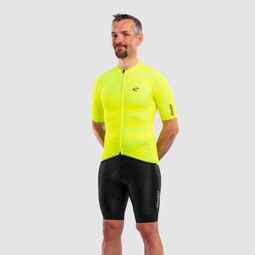 EKOI GRAPHIC Neon yellow Short Sleeve jersey and black V-light bib shorts combo