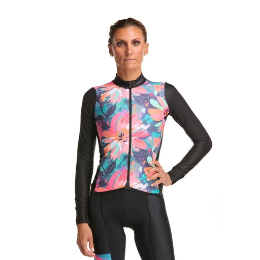 Damen Langarmtrikot EKOI Perf FLOWER Schwarz